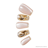 Nails Salon Acrylic Handmade, Press On Nails, 'FRENCH DIAMOND', Manicure, Medium Length, Coffin Shape, Gel Glue Included