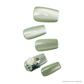 Nails Salon Acrylic Handmade, Press On Nails, 'GREEN MIRROR', Manicure, Medium Length, Square/Coffin Shape, Gel Glue Included