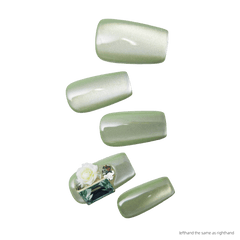 Nails Salon Acrylic Handmade, Press On Nails, 'GREEN MIRROR', Manicure, Medium Length, Square/Coffin Shape, Gel Glue Included