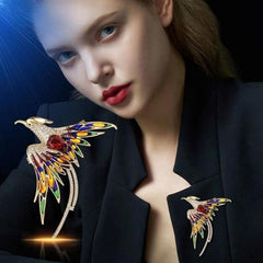 Phoenix Splendor Enamel Crystal Brooch