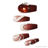 Nails Salon Acrylic Handmade, Press On Nails, 'PROM QUEEN', Manicure, Long Length, Coffin Shape, Gel Glue Included