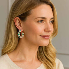 Floral Crescent Gem Statement Earrings