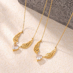 Angel Wing Heart Zircon Necklace