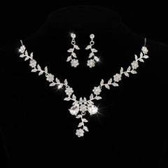 Flower Water Diamond Necklace Earrings