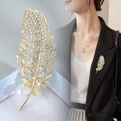 Crystal Feather Pearl Brooch