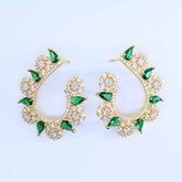 Floral Crescent Gem Statement Earrings