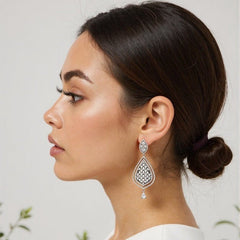 Leaf-shaped Silver Openwork Drop Earrings