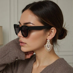 White Flower and Wing-Shaped Drop Earrings