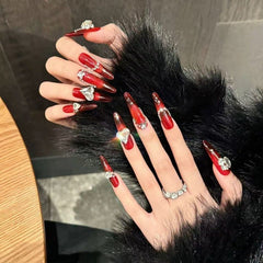 Slender pointed wine red series nail art