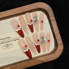 Slender pointed wine red series nail art