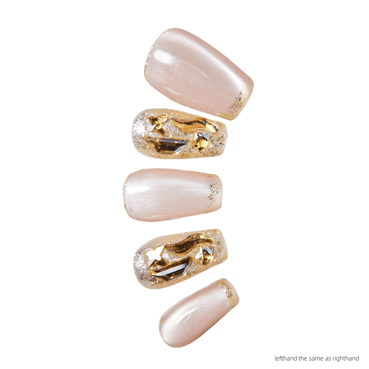 Nails Salon Acrylic Handmade, Press On Nails, 'FRENCH DIAMOND', Manicure, Medium Length, Coffin Shape, Gel Glue Included