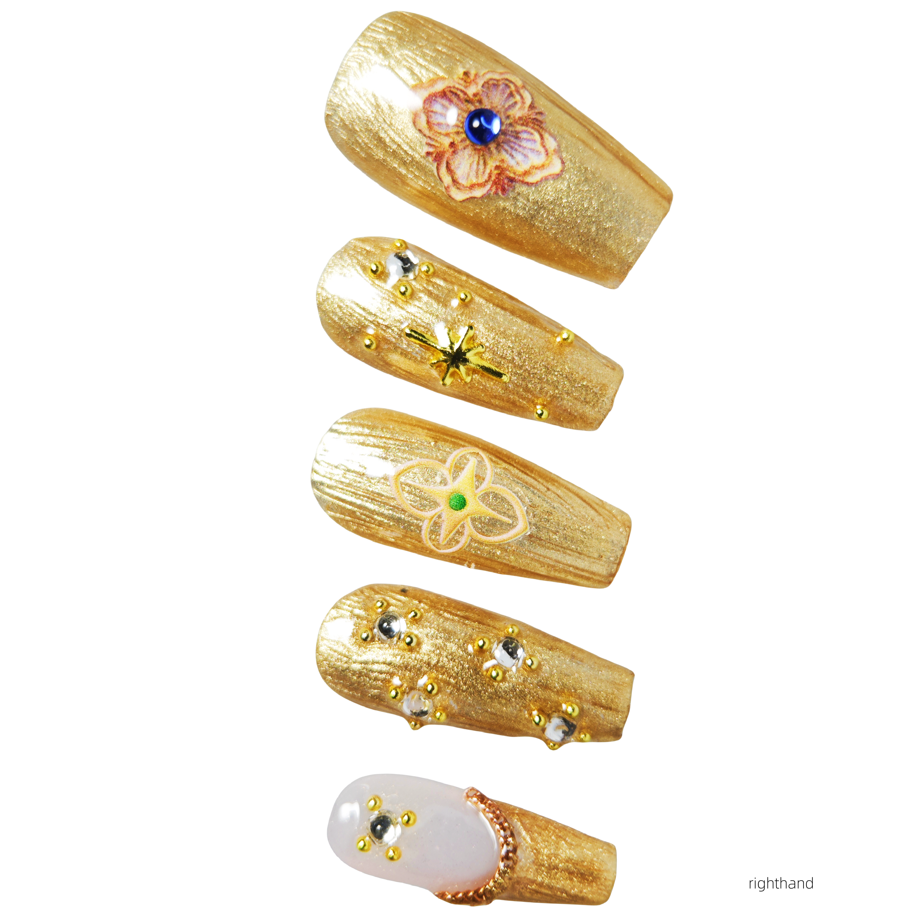 Nails Salon Acrylic Handmade, Press On Nails, 'IN THE LOUVRE', Manicure, Long Length, Coffin Shape, Gel Glue Included