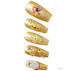 Nails Salon Acrylic Handmade, Press On Nails, 'IN THE LOUVRE', Manicure, Long Length, Coffin Shape, Gel Glue Included