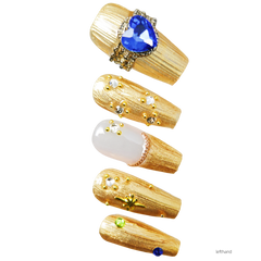 Nails Salon Acrylic Handmade, Press On Nails, 'IN THE LOUVRE', Manicure, Long Length, Coffin Shape, Gel Glue Included