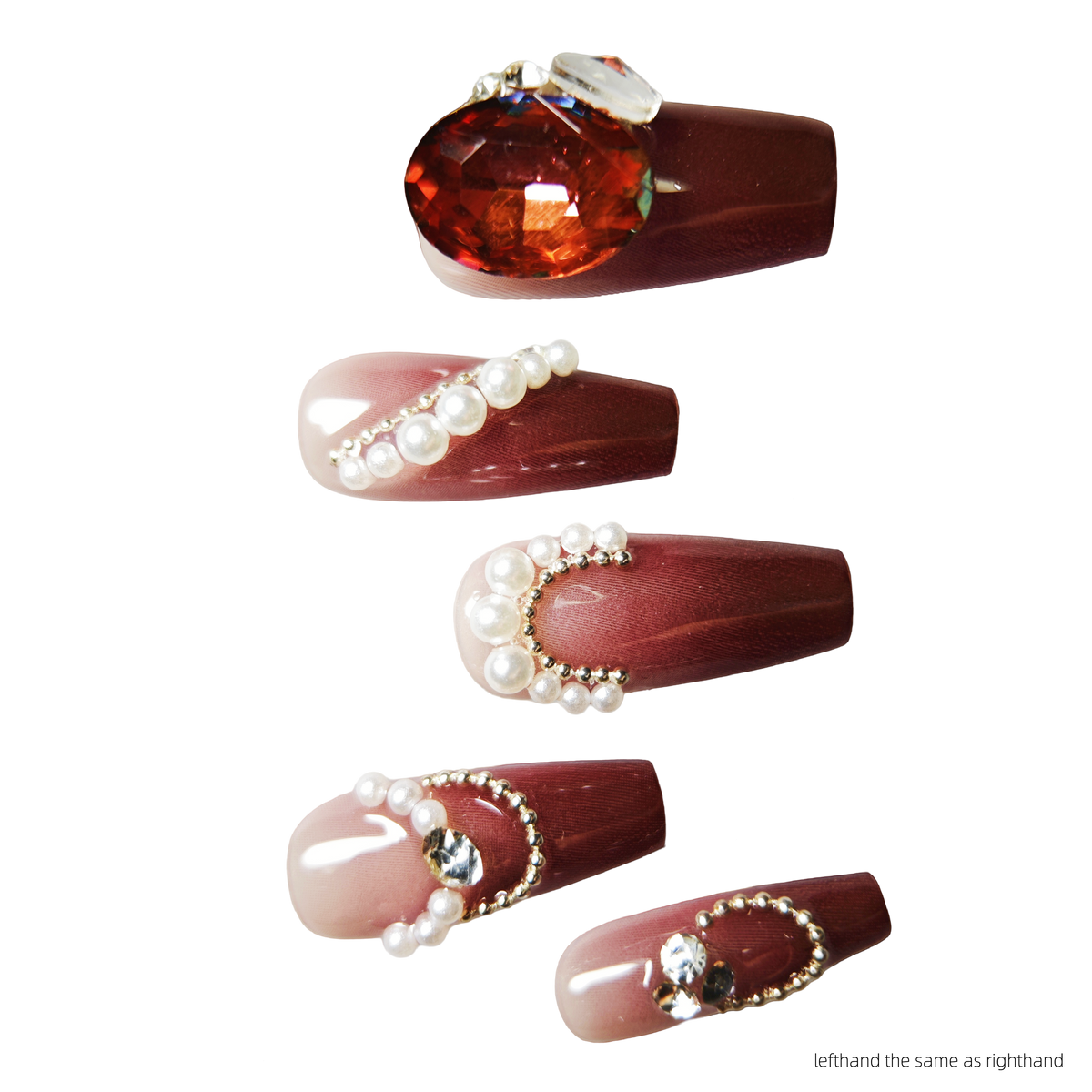 Nails Salon Acrylic Handmade, Press On Nails, 'PROM QUEEN', Manicure, Long Length, Coffin Shape, Gel Glue Included