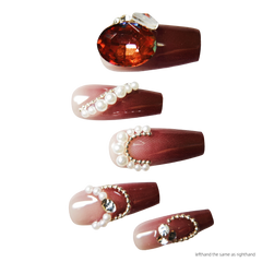 Nails Salon Acrylic Handmade, Press On Nails, 'PROM QUEEN', Manicure, Long Length, Coffin Shape, Gel Glue Included