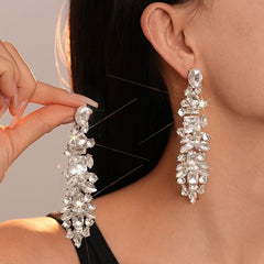 geometric tassel silver needle earrings
