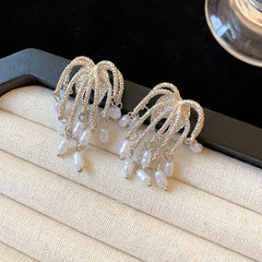 آتش بازی کی نقلی موتی مختصر tassel چاندی کی سوئی کی بالیاں