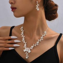 Flower Water Diamond Necklace Earrings