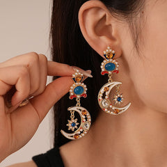 Imittion Pearl Moon Star Silver Needle Earrings