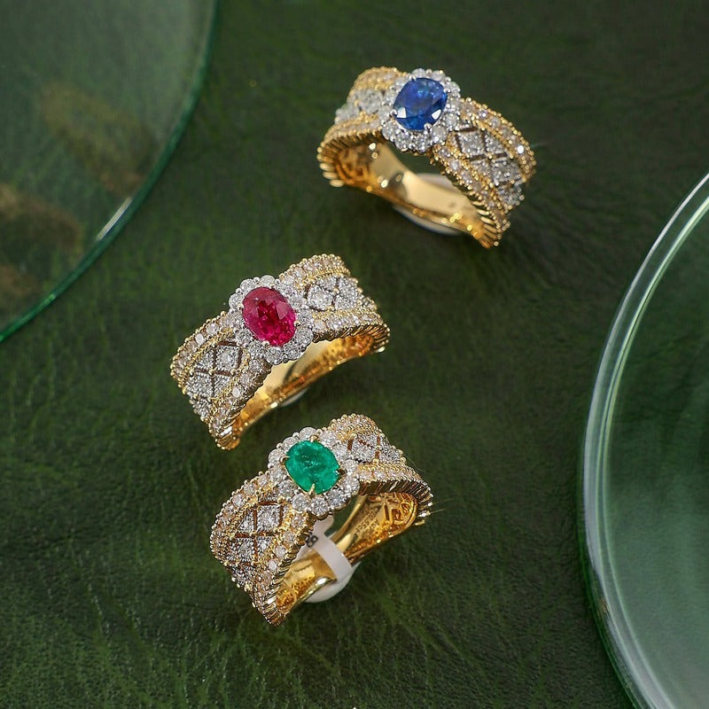 Luxury Lace-Inspired Gemstone Statement Ring