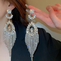 Long tassel silver needle earrings