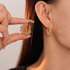 Metallic round bead U-shaped earrings