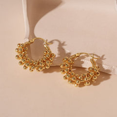 Metallic round bead U-shaped earrings