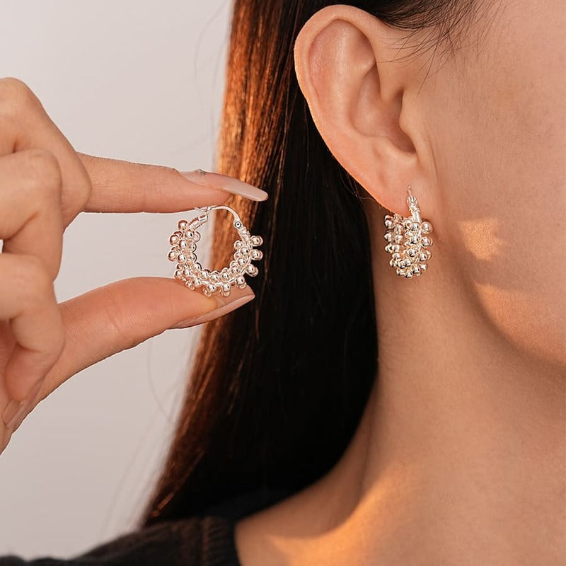 Metallic round bead U-shaped earrings