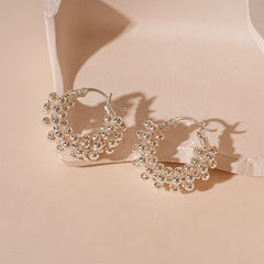 Metallic round bead U-shaped earrings