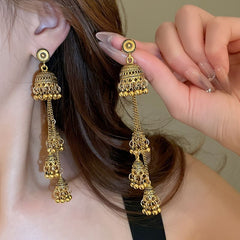 ikira_Jewelry_Earrings_Metallic wind chime tassel earrings_golden bell