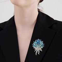 Azure Peacock Crystal Brooch