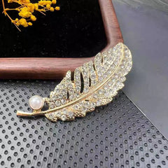 Crystal Feather Pearl Brooch