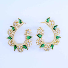 Floral Crescent Gem Statement Earrings