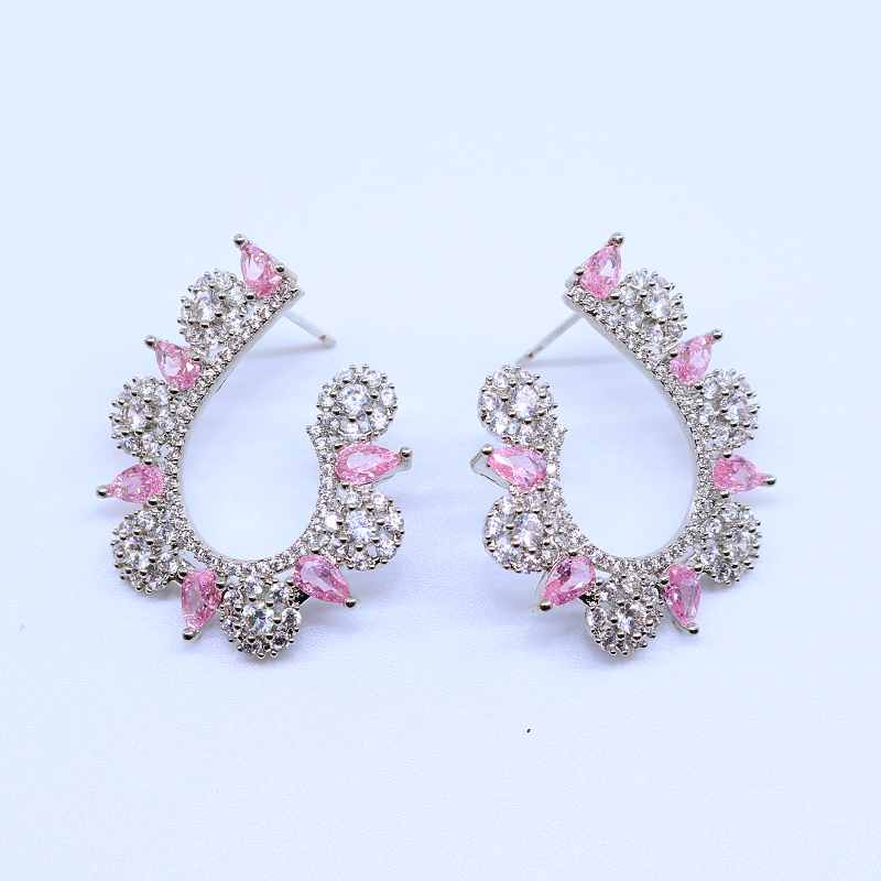 Floral Crescent Gem Statement Earrings