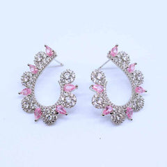 Floral Crescent Gem Statement Earrings