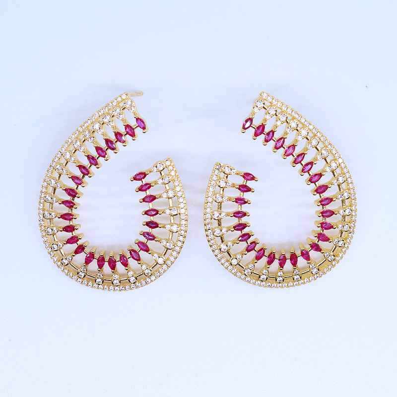 Glamorous Open Crescent Gem Earrings