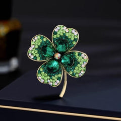 Lucky Clover Crystal Brooch