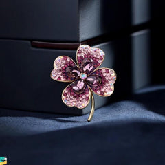 Lucky Clover Crystal Brooch