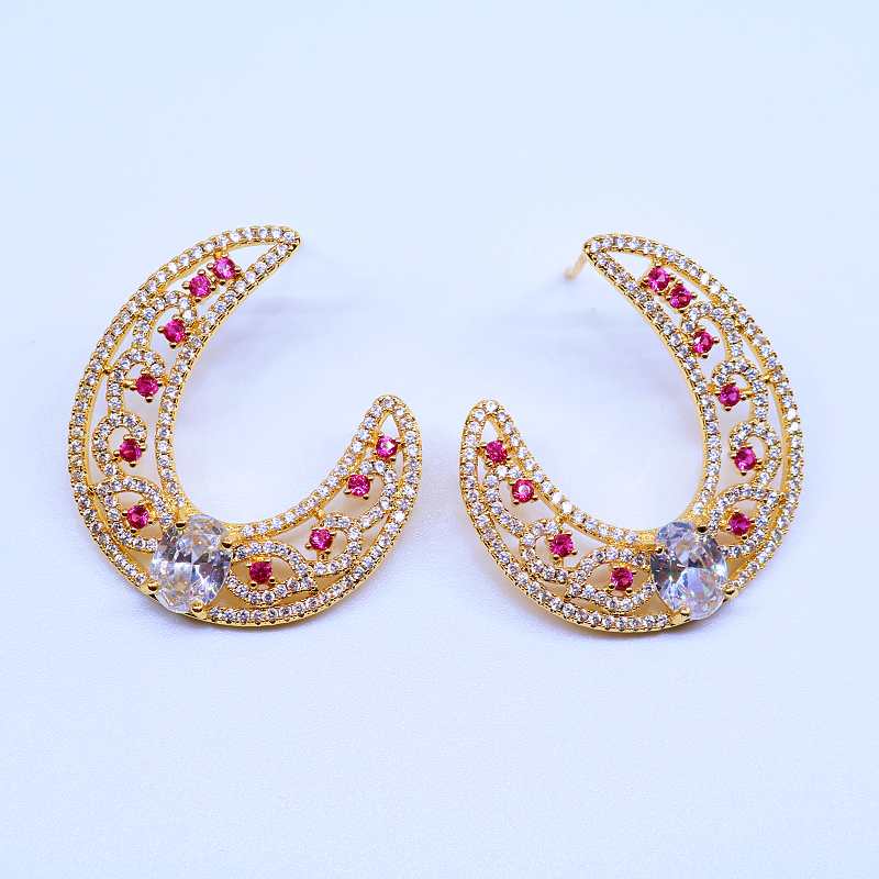 Ornate Crescent Gem Earrings
