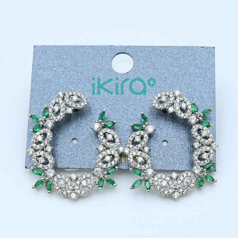 ikira_jewelry_earrings_c_shaped_garland_with_green_diamonds_stud_earrings_green_2