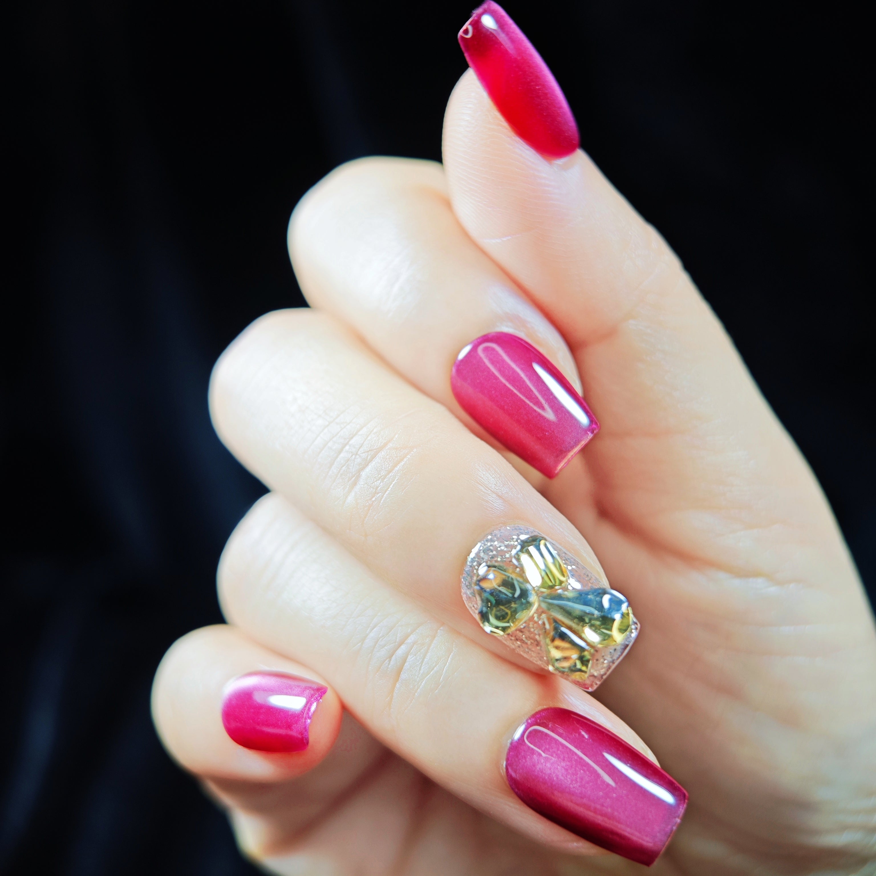 Nails Salon Acrylic Handmade, Press On Nails, 'ELEGANT BARBIE', Manicure, Short Length, Coffin Shape, Gel Glue Included