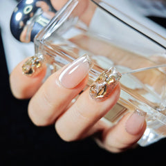 Nails Salon Acrylic Handmade, Press On Nails, 'FRENCH DIAMOND', Manicure, Medium Length, Coffin Shape, Gel Glue Included