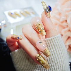 Nails Salon Acrylic Handmade, Press On Nails, 'IN THE LOUVRE', Manicure, Long Length, Coffin Shape, Gel Glue Included