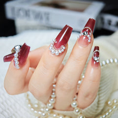 Nails Salon Acrylic Handmade, Press On Nails, 'PROM QUEEN', Manicure, Long Length, Coffin Shape, Gel Glue Included