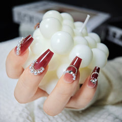 Nails Salon Acrylic Handmade, Press On Nails, 'PROM QUEEN', Manicure, Long Length, Coffin Shape, Gel Glue Included